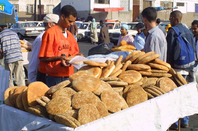 Cart selling fresh bread in Morocco.